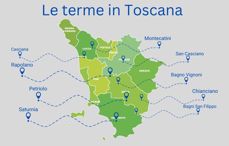 la mappa delle terme in Toscana